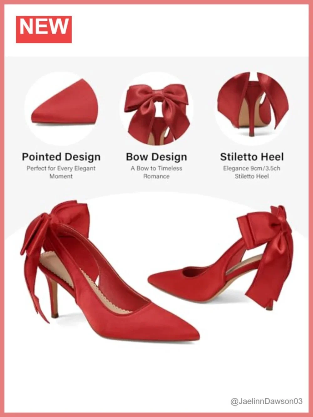 Satin Slingback Heels for Women Pointed Closed Toe Bow Heels